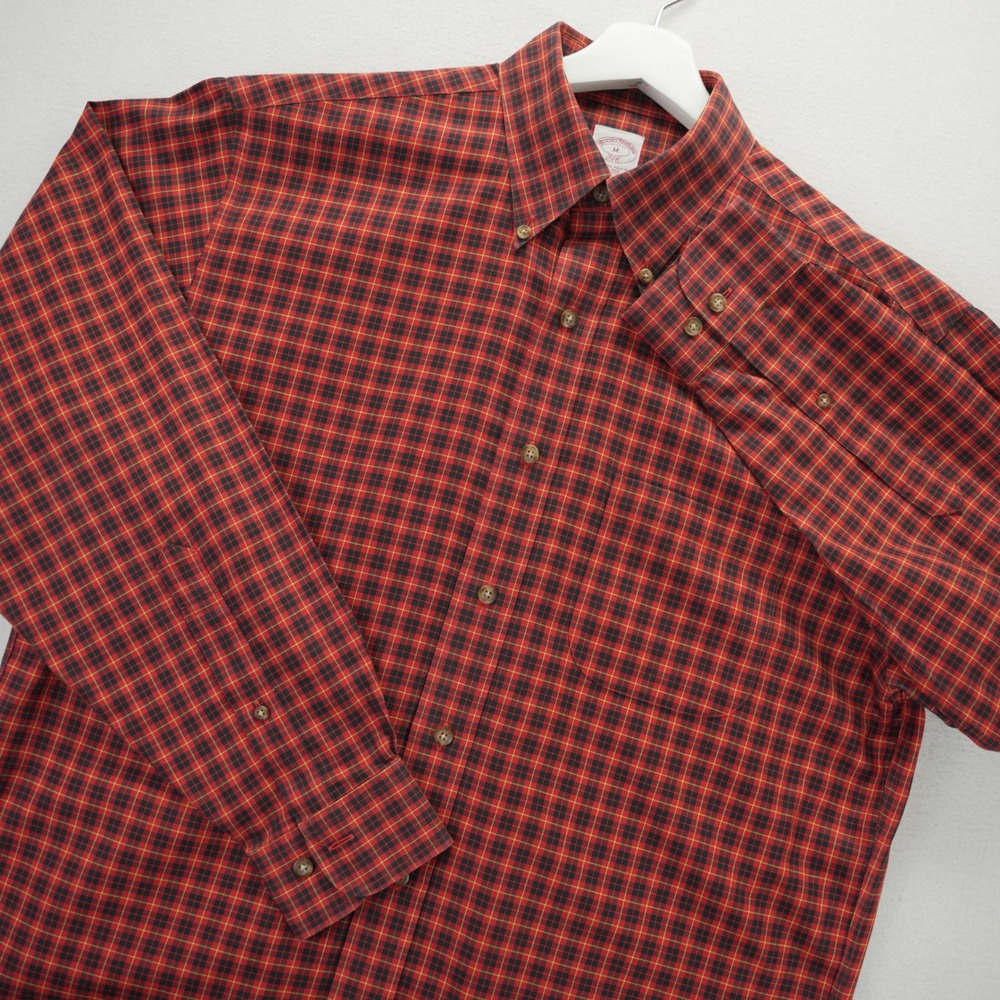 Brooks Brothers 346 Mens Red Plaid Non-Iron Cotton Button Down Shirt M